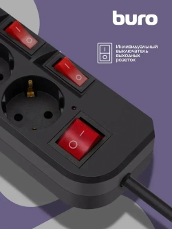 Сетевой фильтр Buro 500SH-1.8-SW-B 1.8м, 5 розеток, с выключателем, черный