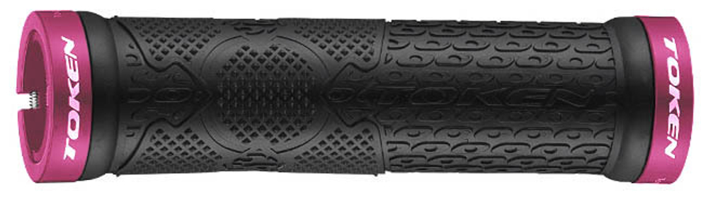 Грипсы "MTX", TOKEN 130мм., с 2 розовыми алюм грипстопами , чёрные, non-sleep. 112г.TK9881