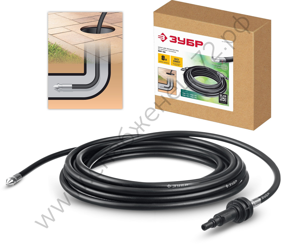 ЗУБР для пистолета МИГ-180, 8 м, шланг для прочистки труб (70414-180-8)