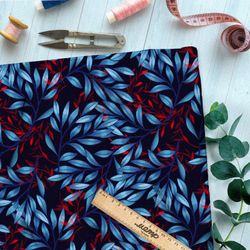 Ткань оксфорд 600 контрастные листья в темноте на чёрном фоне