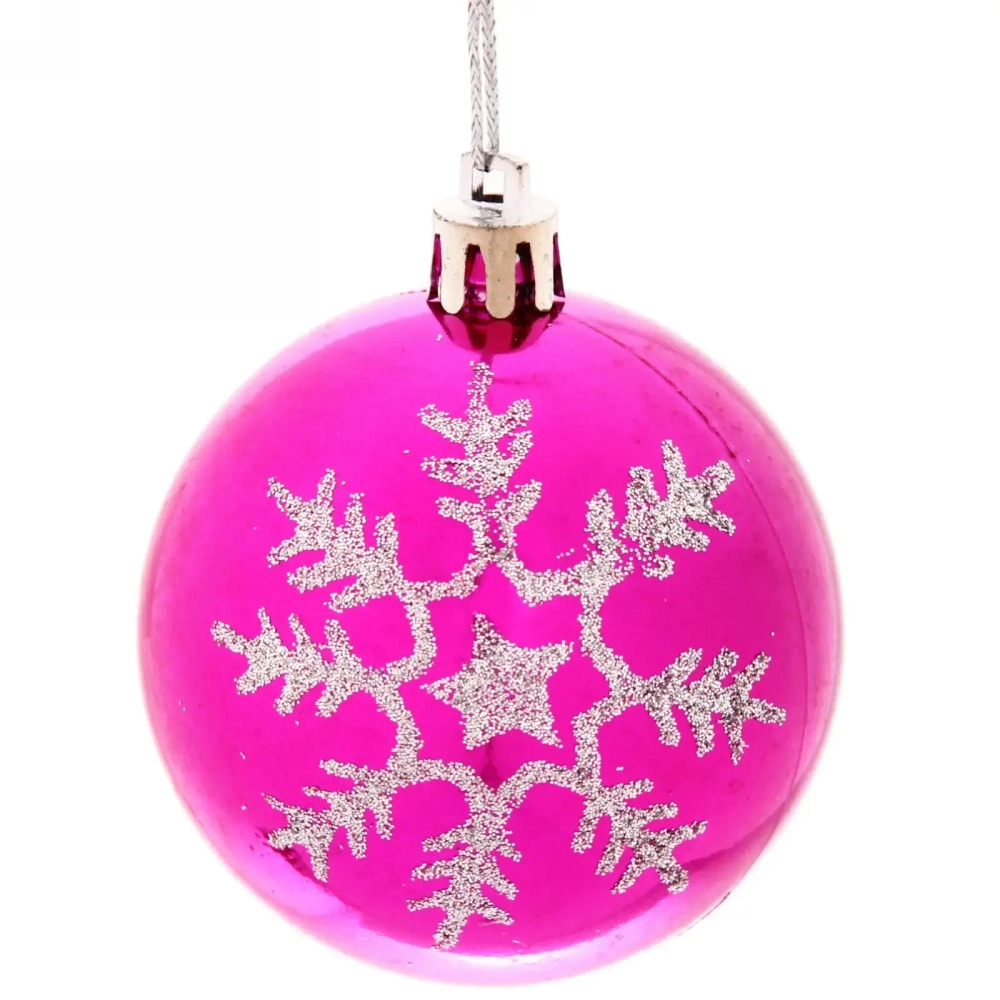 Новогодние шары «Сказочные снежинки» 6 см (набор 3шт), розовый/серебро