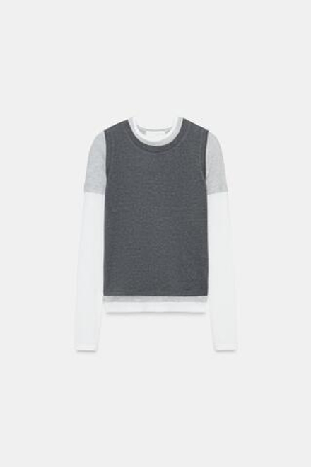 ZARA ФУТБОЛКА С ТРОЙНЫМ ЭФФЕКТОМ, СЕРЫЙ МЕЛАНЖ