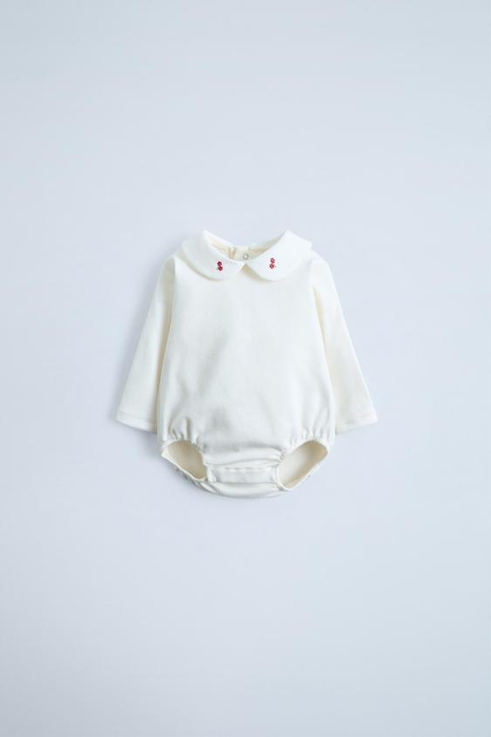 ZARA БОДИ С КРУГЛЫМ ВОРОТНИКОМ И ЦВЕТОЧНОЙ ВЫШИВКОЙ, ЖЕЛТОВАТО-БЕЛЫЙ