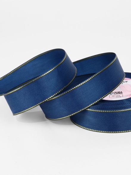 Лента репсовая, с золотым люрексом, 25 мм, тёмно-синяя №038, 10508014