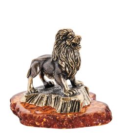 Народные промыслы AM- 247 Фигурка «Лев на скале» (латунь, янтарь)