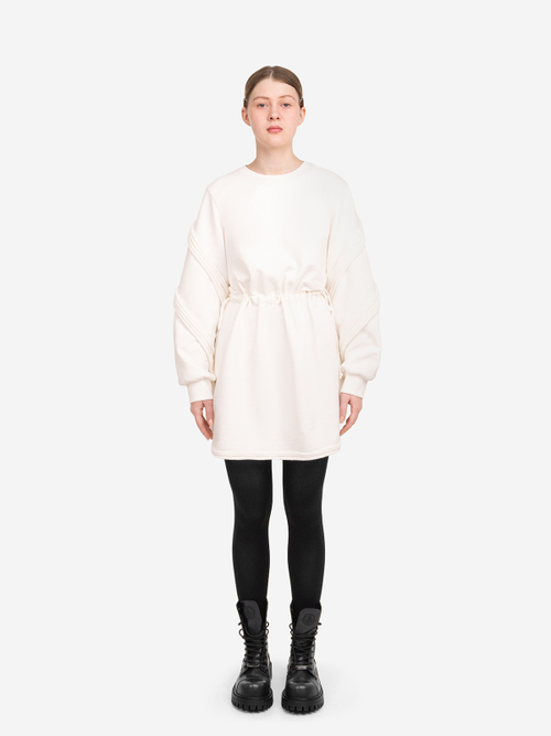 Платье мини из футера "Целина". Молочное