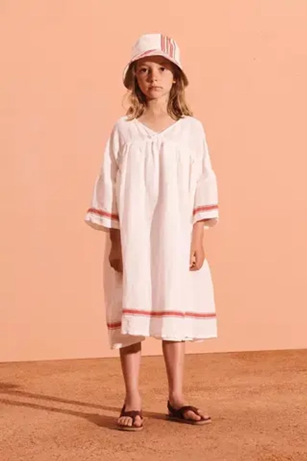 ZARA ПЛАТЬЕ-КАФТАН С КОРОТКИМИ РУКАВАМИ, ЭКРЮ/КРАСНЫЙ