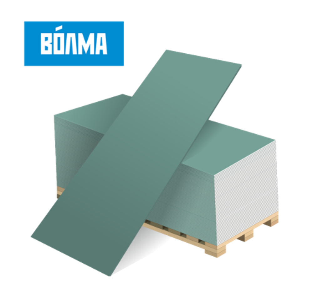 Гипсокартон влагостойкий ГКЛВ 2500*1200*12,5 мм Волма 25,8 кг