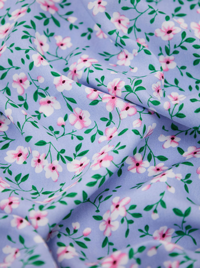 Ткань штапель принт Цветы мелкие на голубом, 92 гр/м, ш. 150 см