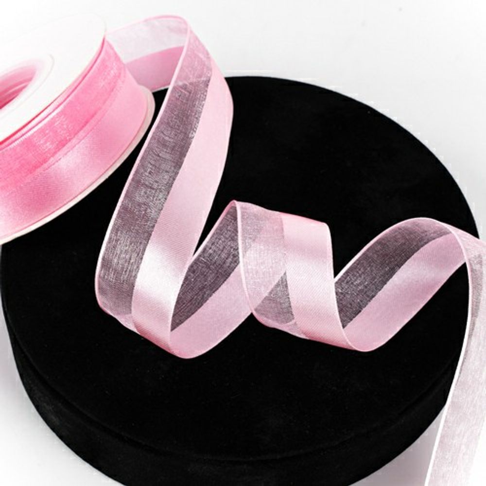 Лента атлас/шифон "Премиум" 2,5см*18м Розвый