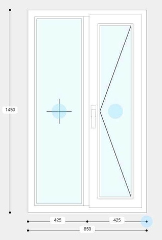 Окно 0,85х1,45 м двойное остекление 2-секционное с одной открывающейся створкой