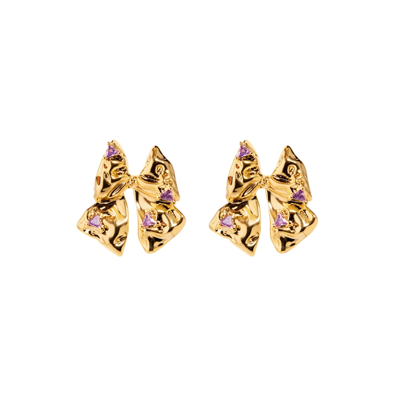 Серьги Золотой Мятный Бант