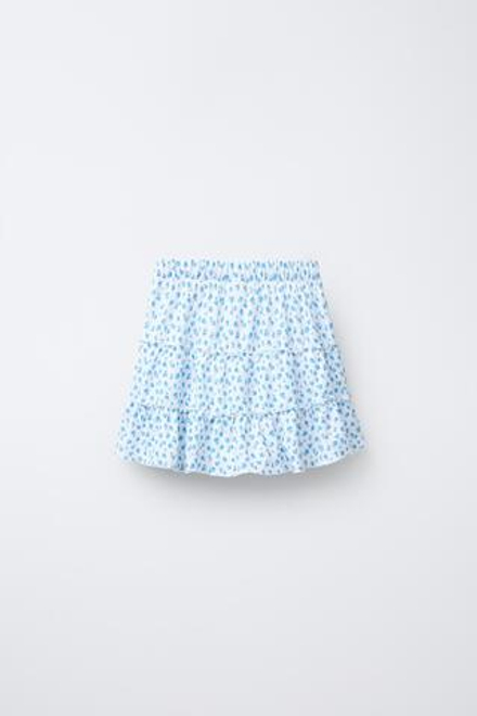 ZARA ЮБКА-ШОРТЫ ИЗ РЕЛЬЕФНОЙ ТКАНИ С ПРИНТОМ, СИНИЙ