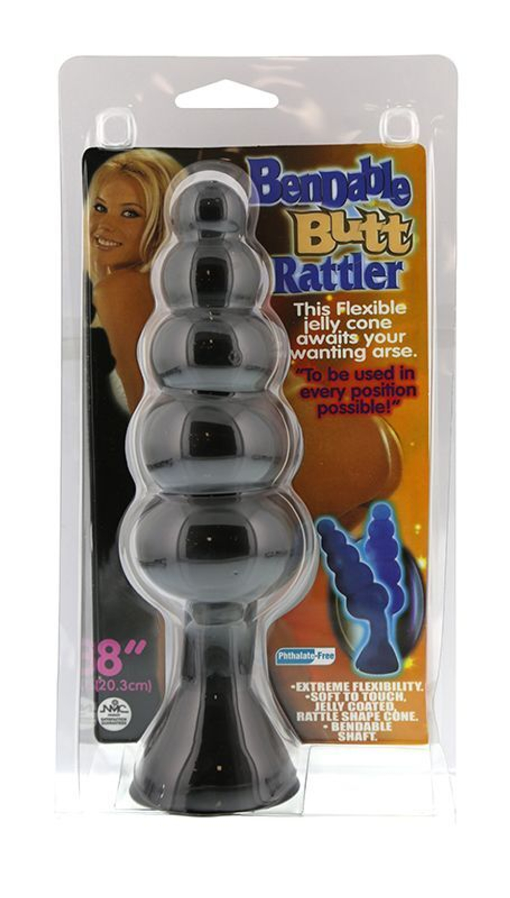 Чёрная анальная ёлочка на ножке BENDABLE BUTT RATTLER - 20,3 см. (Цвет: черный)