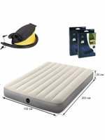 Мaтрас нaдувной Intex 64144 Pillow Rest King 183х203х25 см / Крoвать нaдувная Интeкс двухспальная велюровая королевского размера со встроенным подголовником