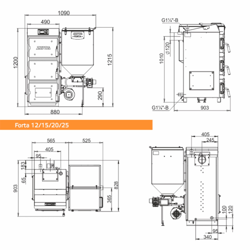 Котел угольный ZOTA Forta 12 кВт (DM) с автоматической подачей топлива (котёл + бункер c мех.под.)