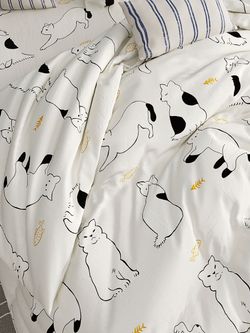 Постельное белье Сказка "Котики на сером" 1,5-сп Наволочка 70х70 см 1 шт Простынь на резинке 90х200 см Пододеяльник 145х215 см, перкаль