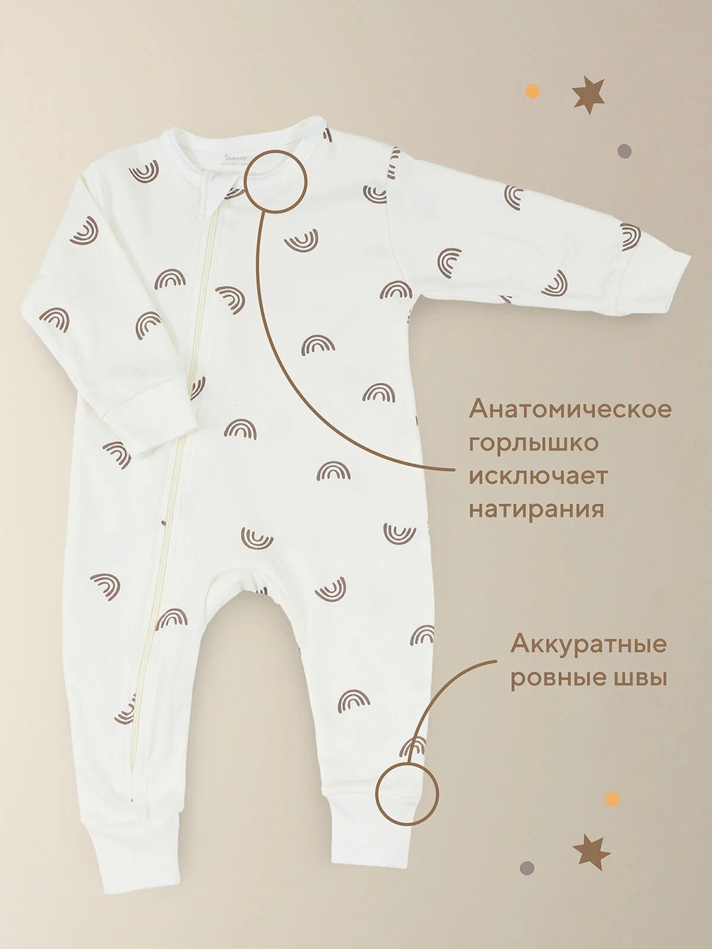 Комбинезоны на молнии 3 шт, Молочный