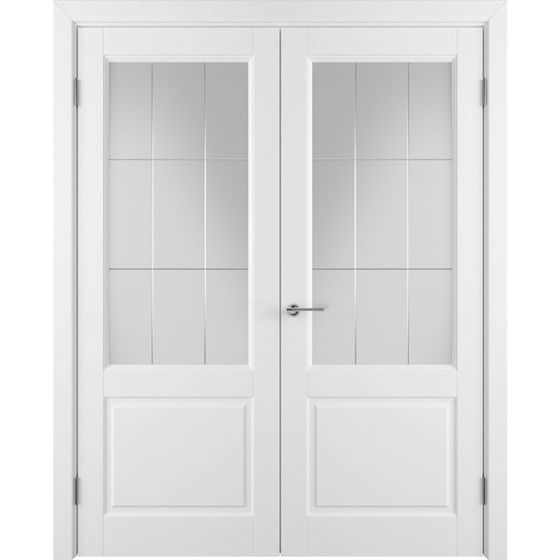 Фото двустворчатой распашной двери Патриция белая эмаль со стеклом