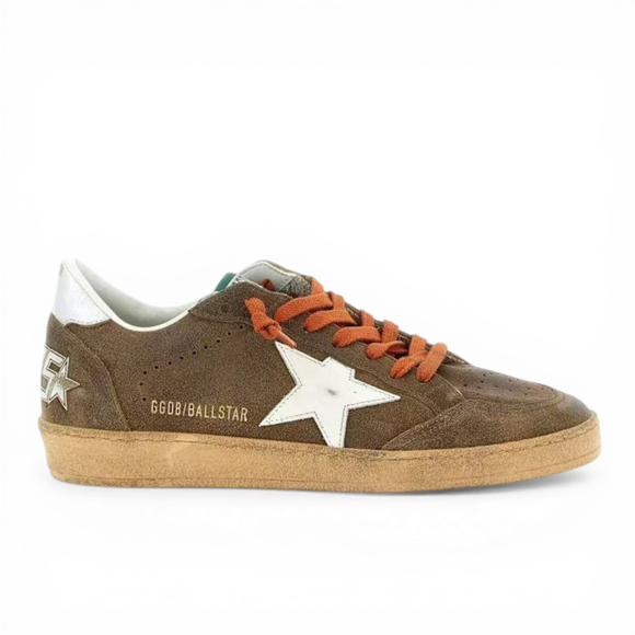 Golden Goose Ball Star / Замша коричневая / оранжевые шнурки