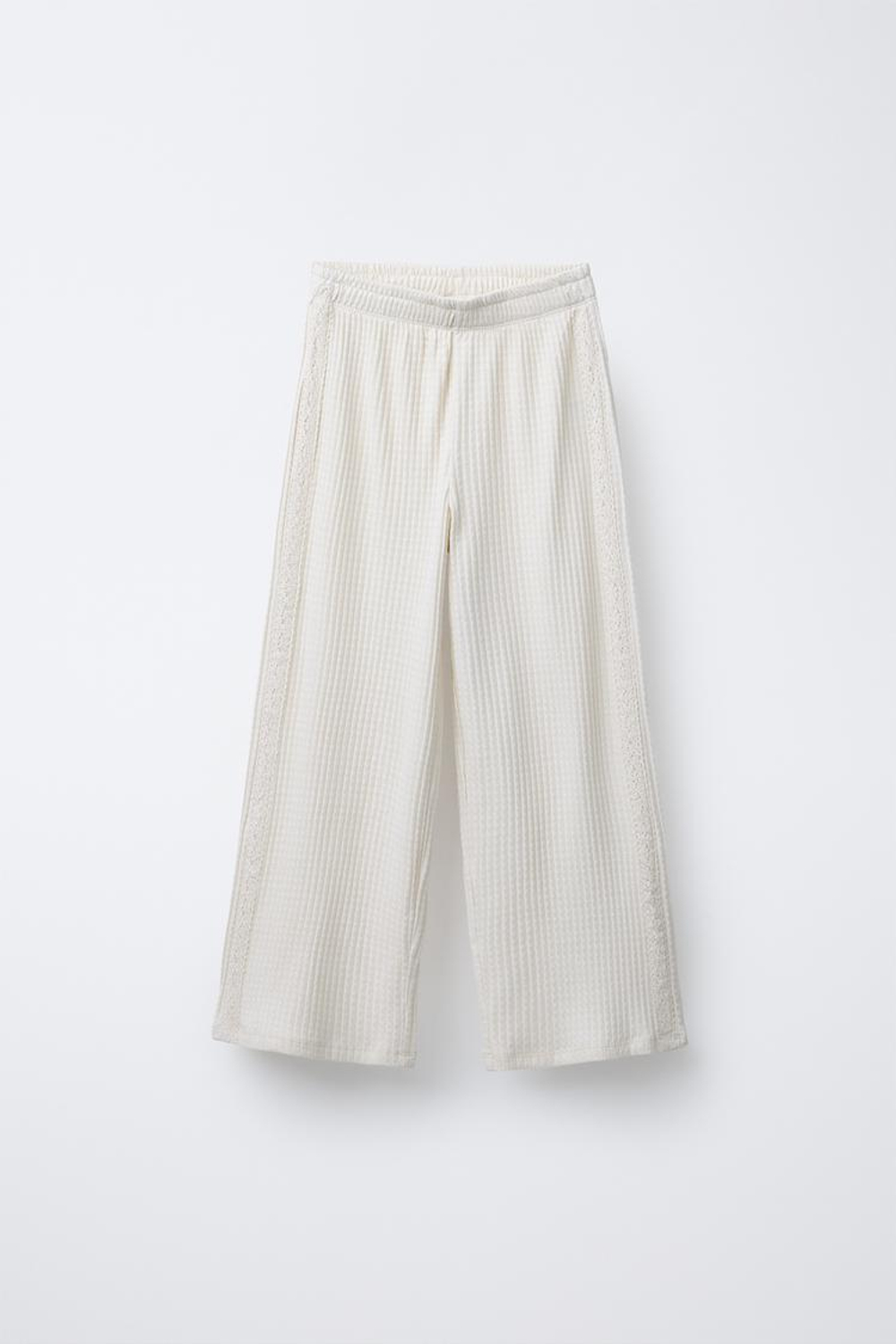 ZARA МАЙКА В РУБЧИК И БРЮКИ С КРУЖЕВНОЙ ОТДЕЛКОЙ, ЭКРЮ