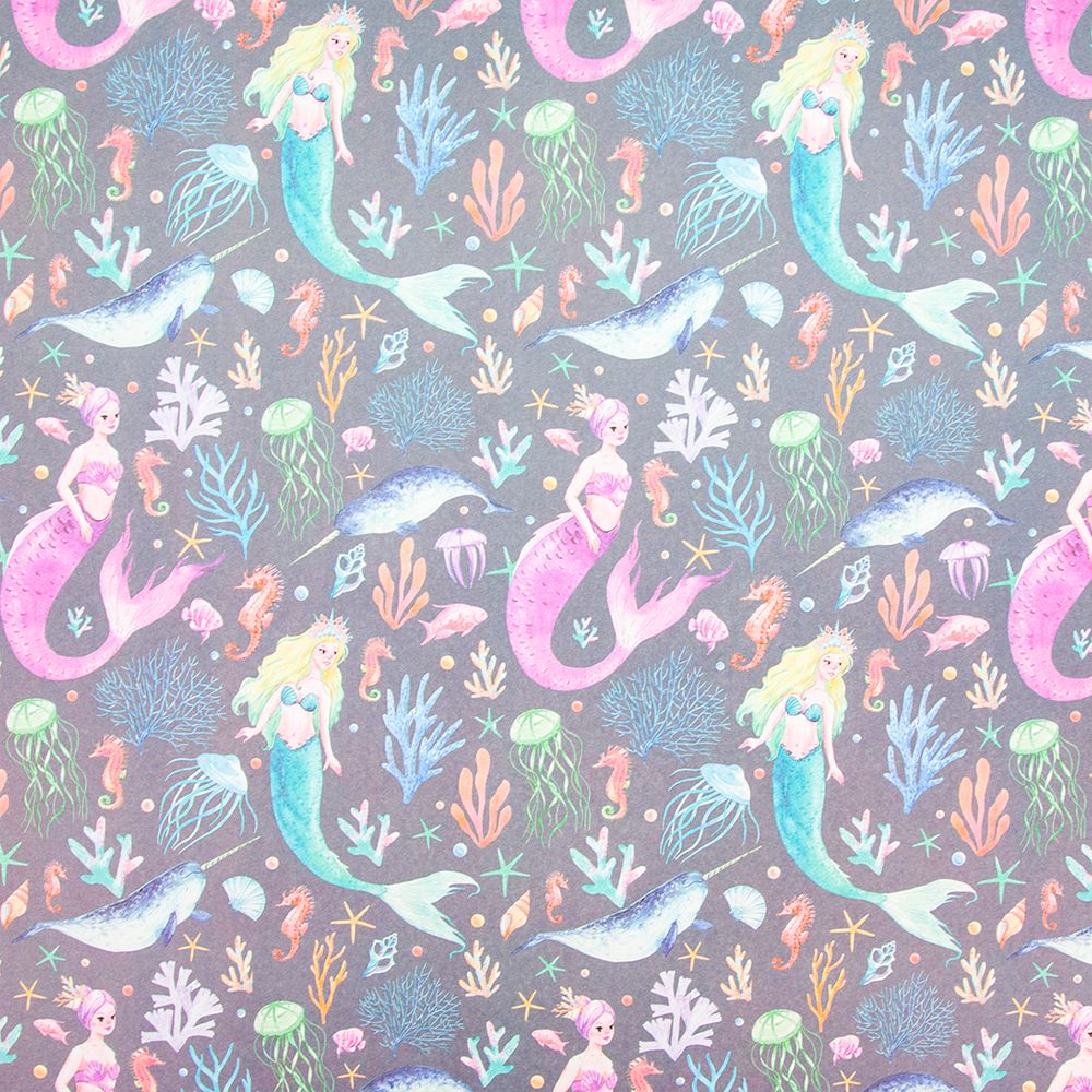 Упаковочная бумага (0,5*0,7 м) Морские русалочки, 1 шт.