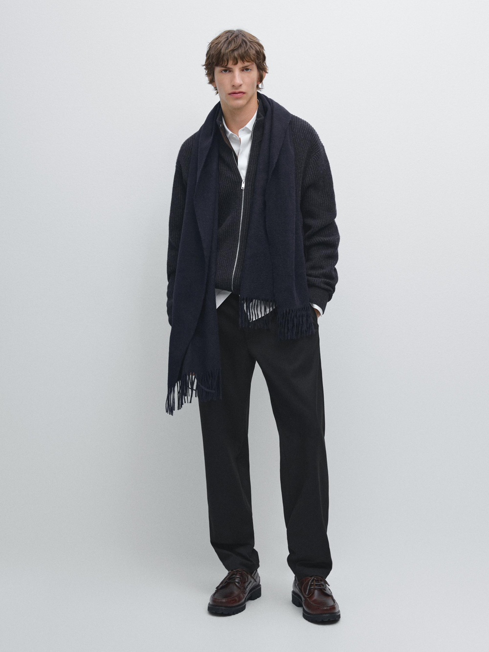 Massimo Dutti Кардиган с карманами на молнии и контрастными деталями, темный антрацит