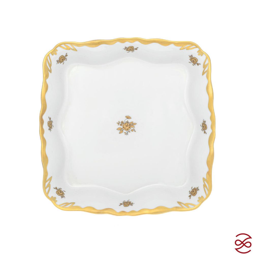 Конфетница на ножке квадратное Queen's Crown Золотая роза 21 см