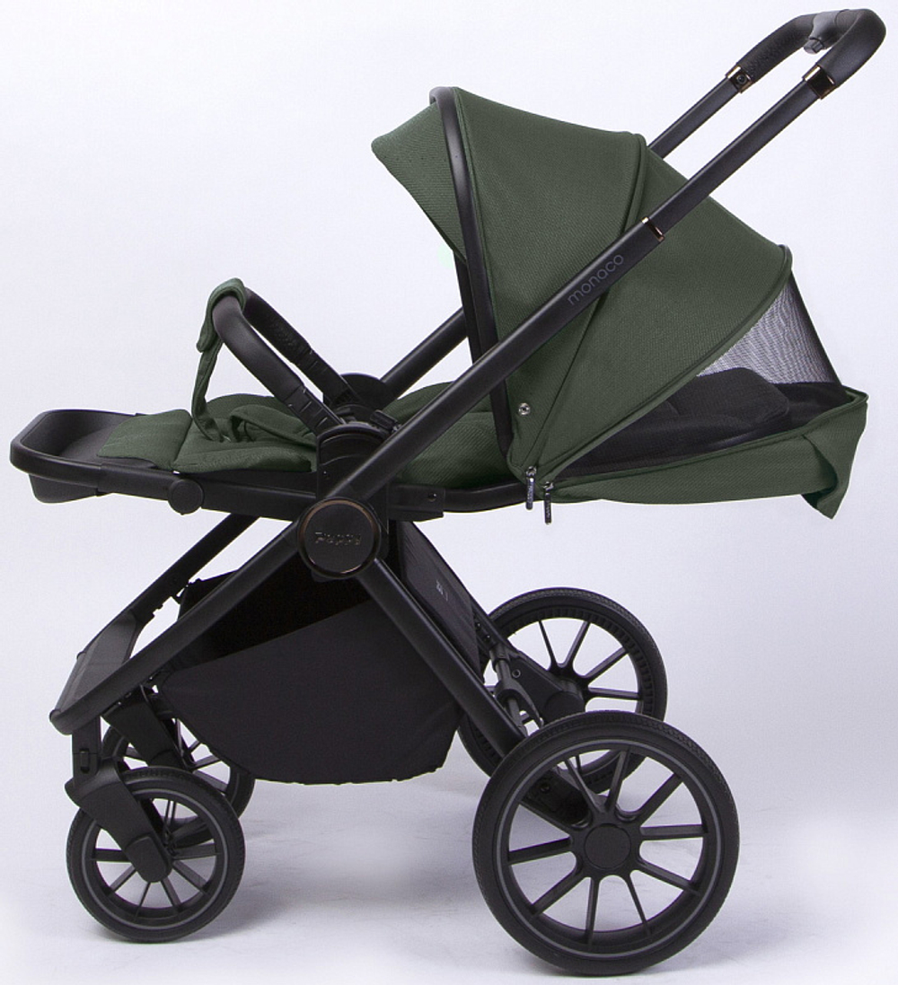 Детская коляска Peppy Monaco 3 в 1 Oliva Green (зеленый), рама черная