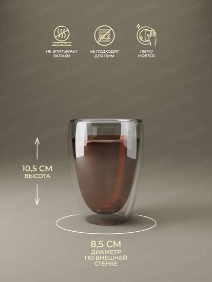 Набор стеклянных стаканов 2 шт. 300 мл. Kamille KM 9004 с двойными стенками