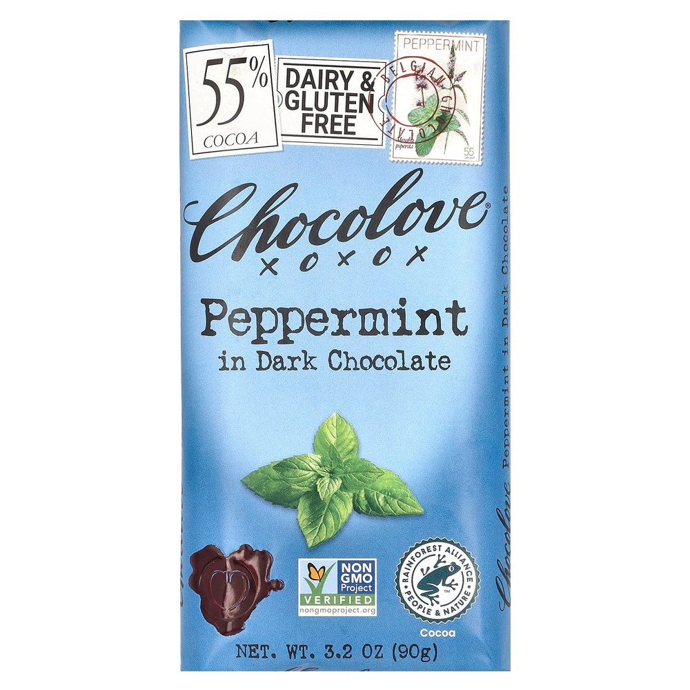 Chocolove, черный шоколад с перечной мятой, 55% какао, 90 г (3,2 унции)