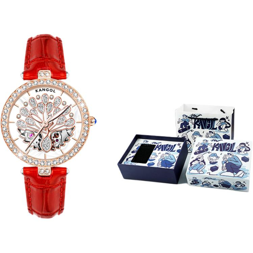 KANGOL Manual Mechanical Movement Genuine Leather Strap Watch Women"s Watch White Dial KANGOL K133