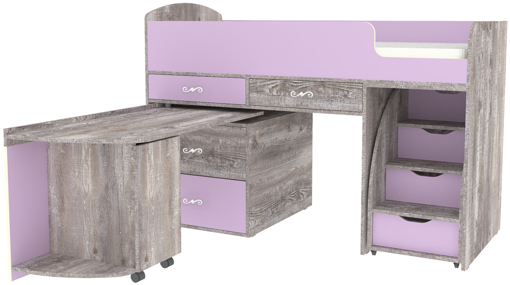 Кровать-чердак КарИВи Малыш 6 Бетон Ирис