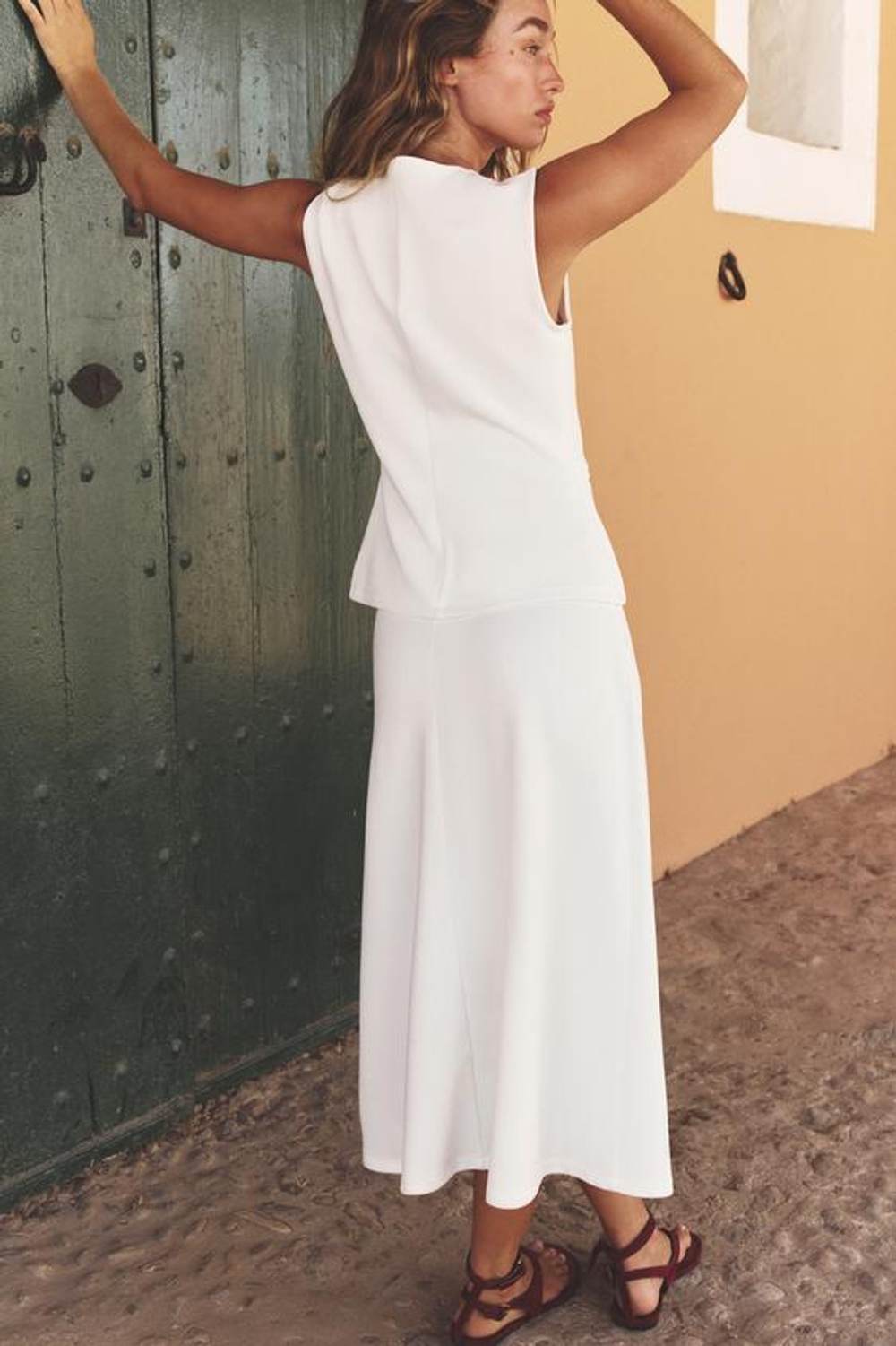 ZARA ЮБКА-ТРАПЕЦИЯ С РЕМНЕМ, БЕЛЫЙ