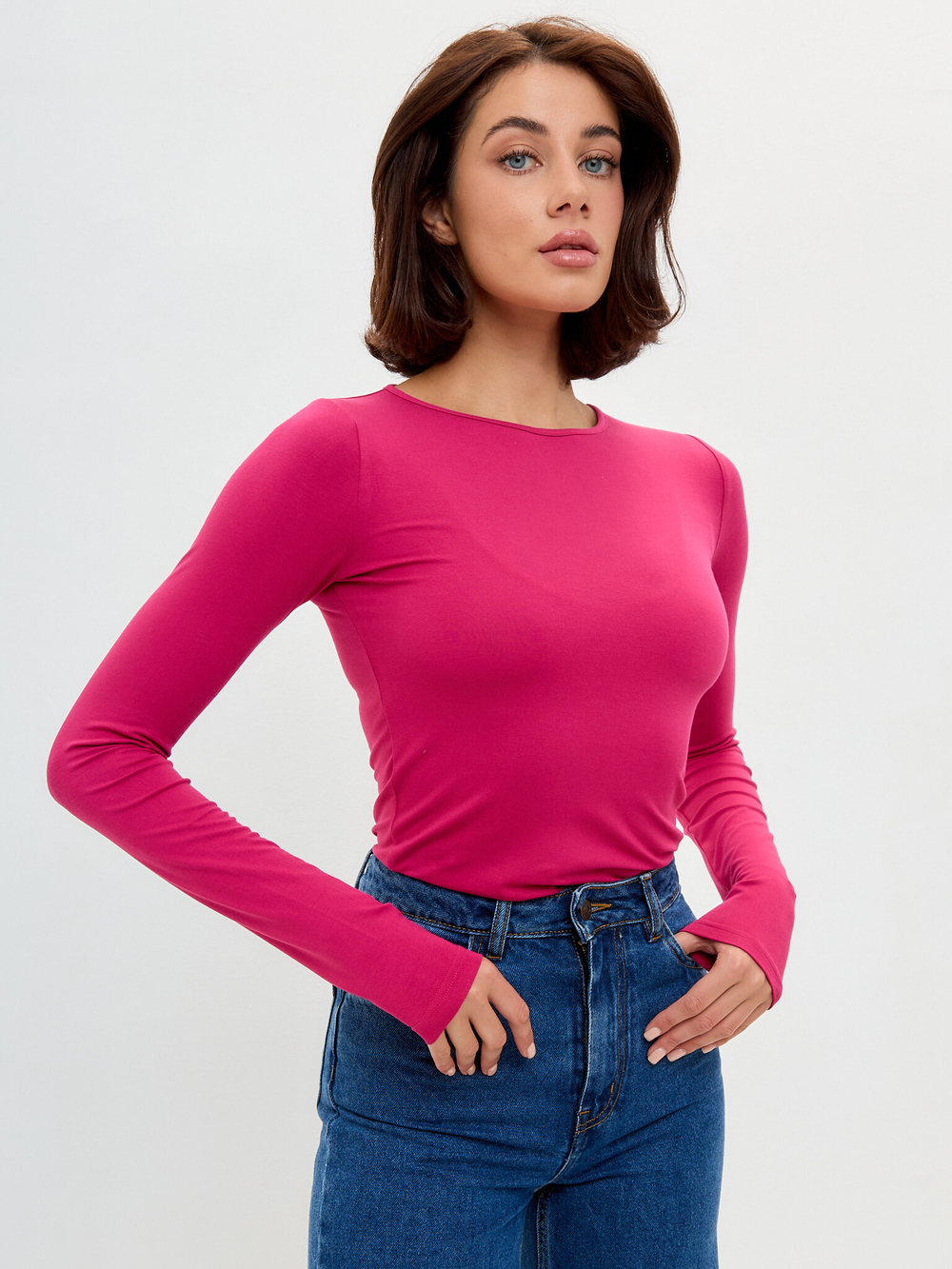 Лонгслив из вискозы в цвете фуксия