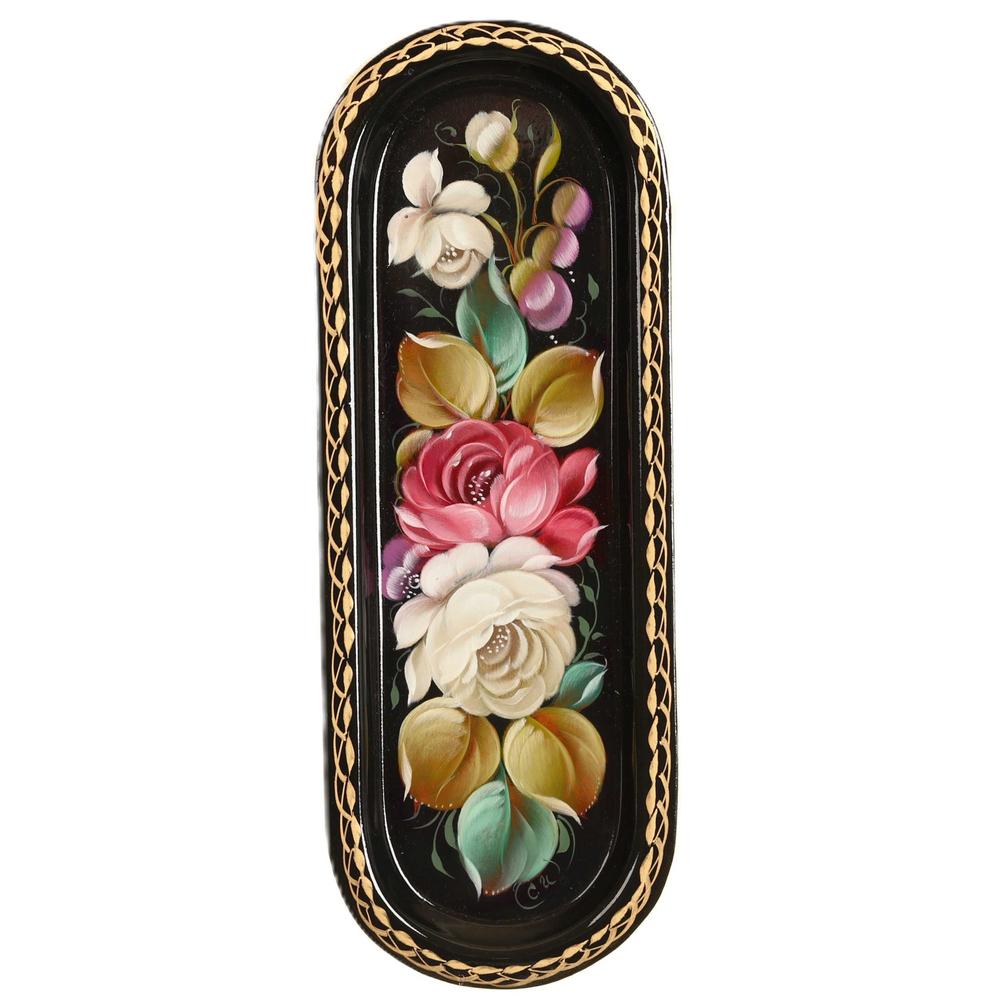 Жостовский поднос декоративный, размер 21х8 см (A4), металлический