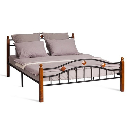 Кровать AT-126 - дерево гевея/металл, 160*200 см (Queen bed), красный дуб/черный