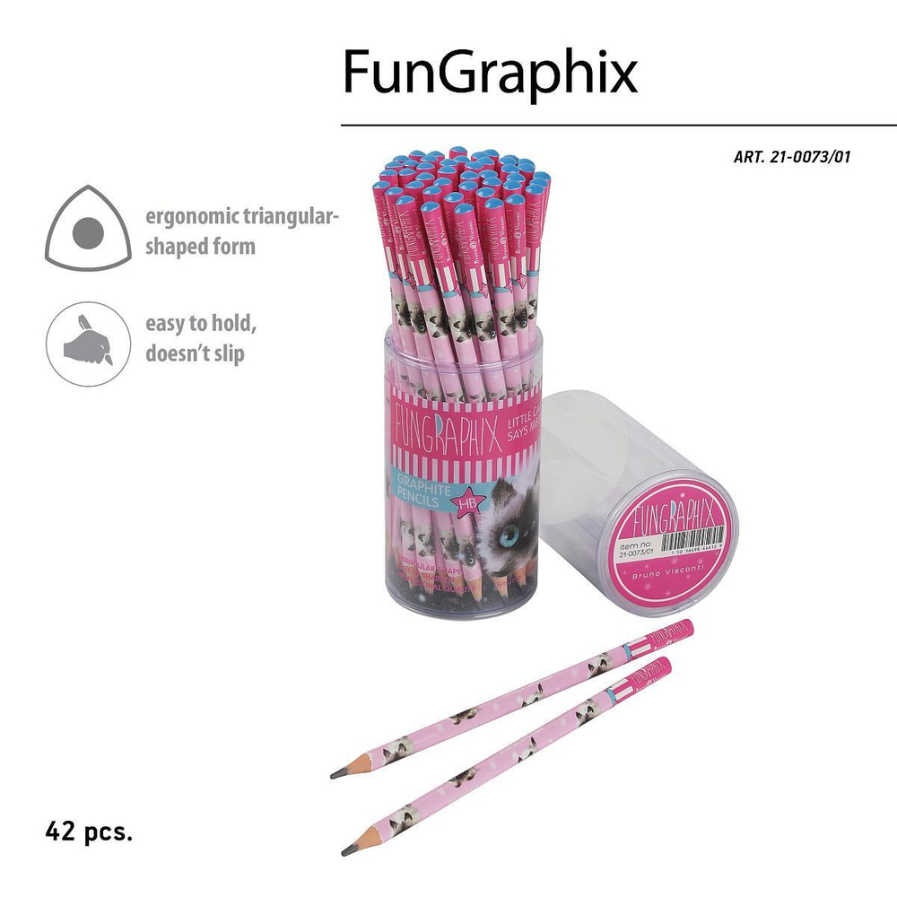 Карандаш ч/г HB, пластиковый корпус "Fun Graphix. Кошка с глазами" (BrunoVisconti)