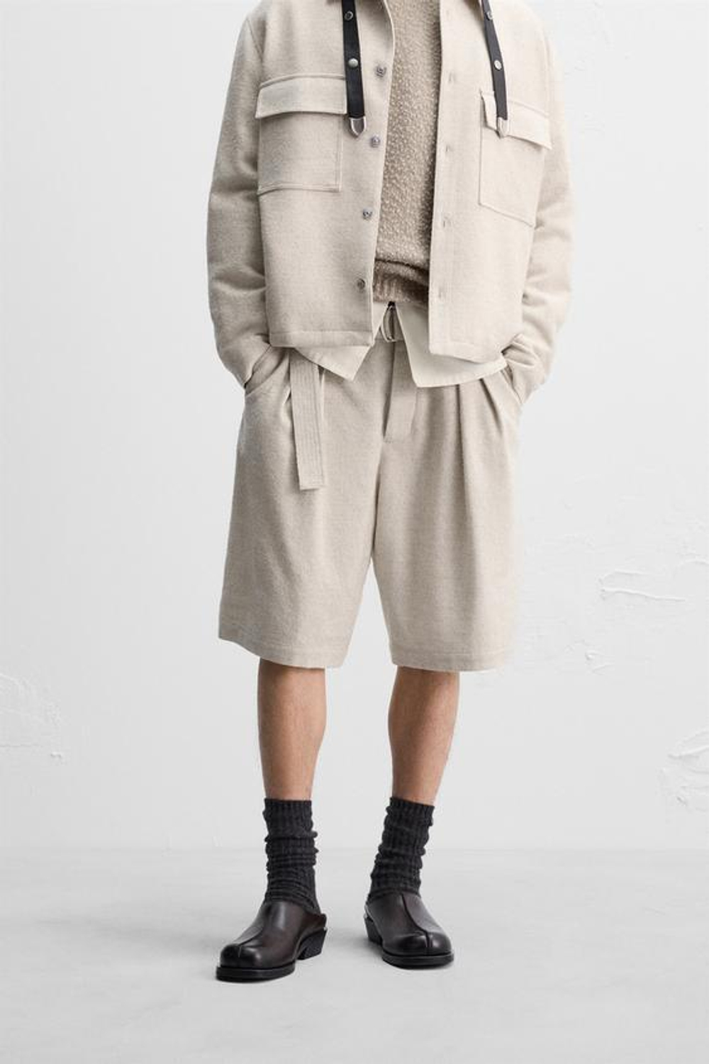 ZARA X NANUSHKA ШОРТЫ-БЕРМУДЫ, ЭКРЮ