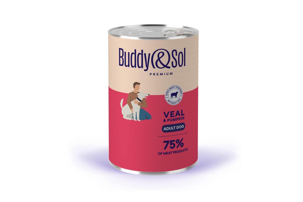 Консервы Buddy&amp;Sol PREMIUM ADULT для собак всех пород телятина тыква 410 г