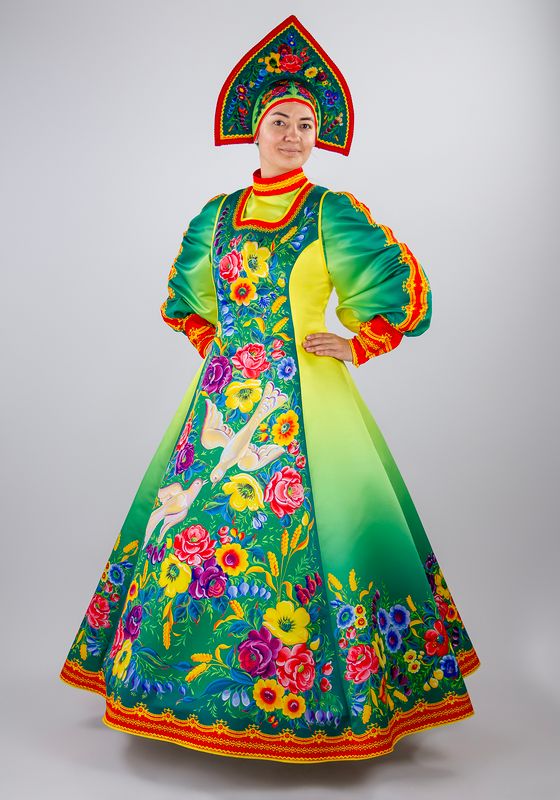 Весна Жостово сарафан и кокошник женский_1