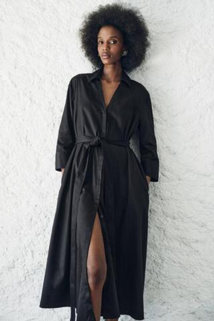 ZARA ПЛАТЬЕ-РУБАШКА ИЗ ПОПЛИНА — ZW COLLECTION, ЧЕРНЫЙ