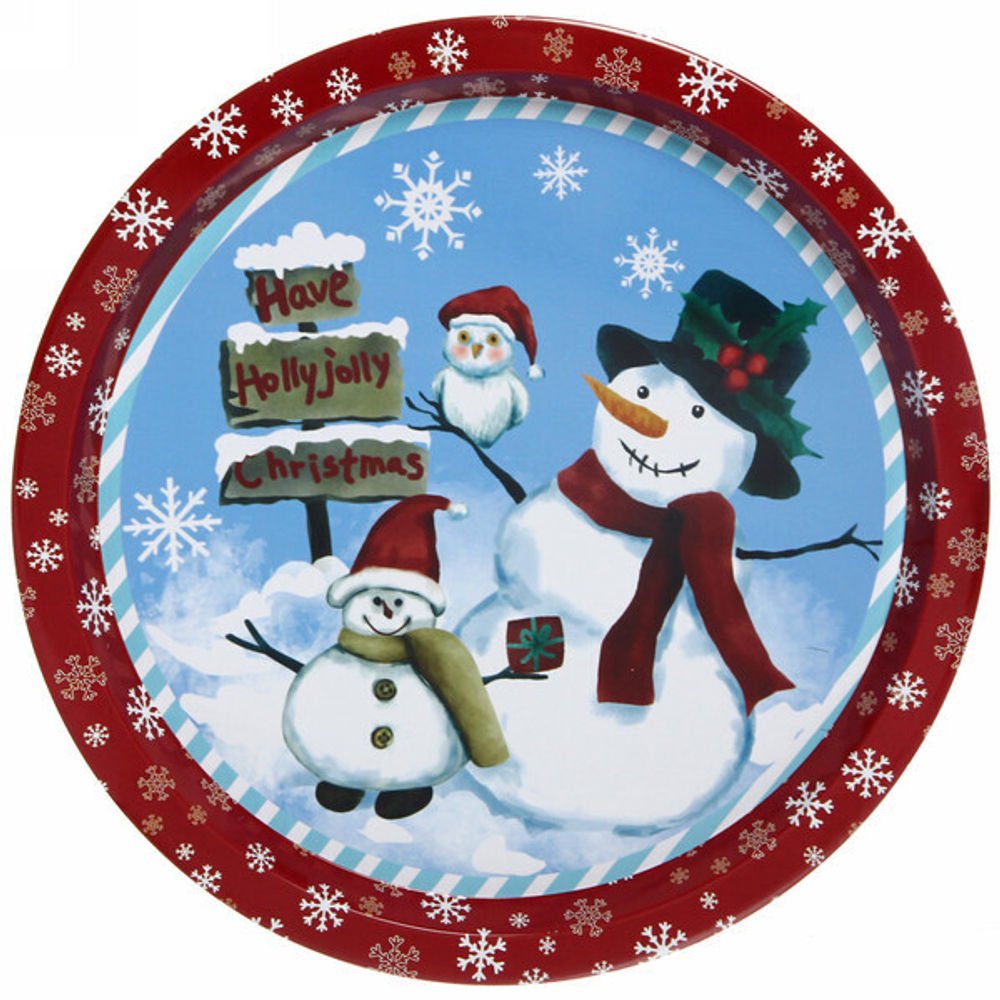 Поднос жестяной 32см «Семейка снеговиков»