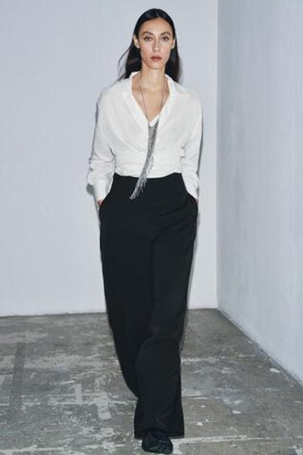 ZARA БРЮКИ С ВЫСОКОЙ ПОСАДКОЙ НА МОЛНИИ — ZW COLLECTION, ЧЕРНЫЙ