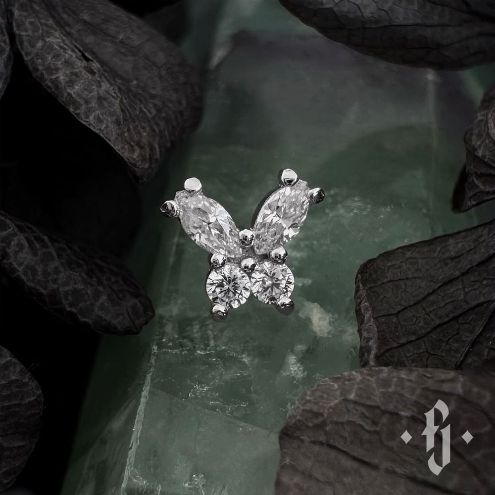 Накрутка &quot;Butterfly v.2&quot; - Белое золото - White CZ