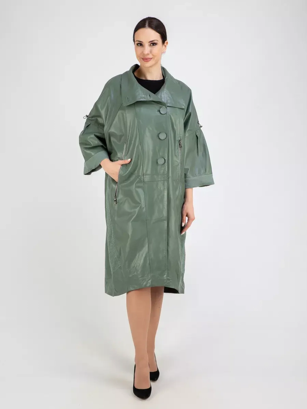 Кожаный плащ длинный пальто оверсайз