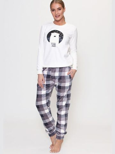 Уютная пижама с клетчатыми брюками (Размер: L) (Цвет: белый с серым)