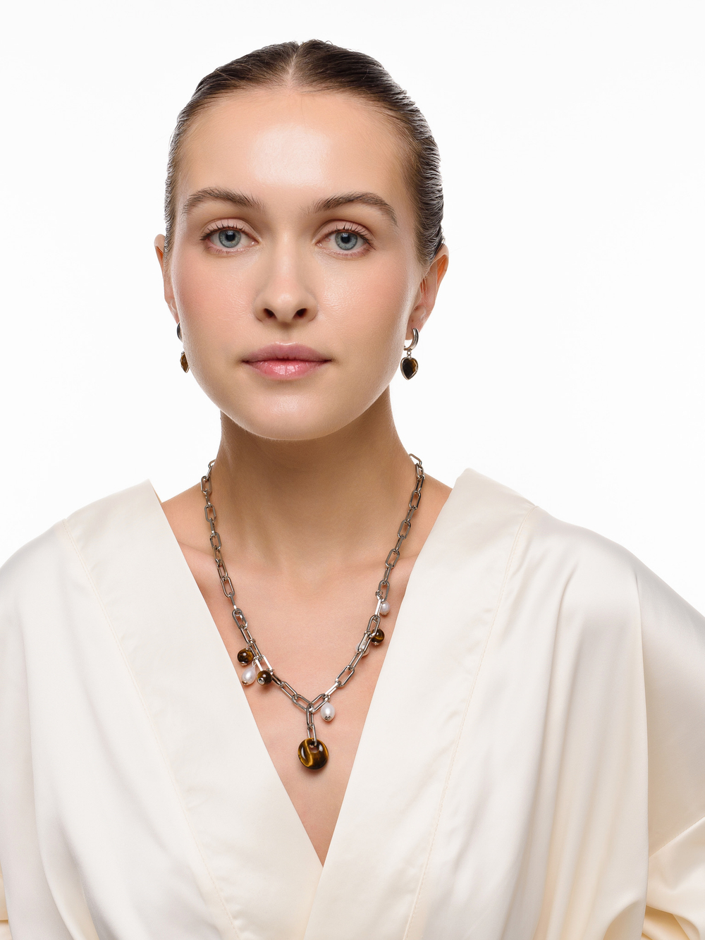 Колье "Tiger's eye pearl round"