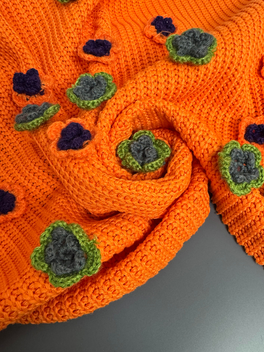 Аппликация пришивная, цветок вязанный оранжевый, комплект 20штук