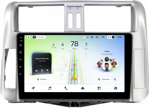 Магнитола для Toyota Land Cruiser Prado 150 2009-2013 (рамка серебро) - Teyes CC4L монитор 9" IPS, Android 14, Быстрая, Snapdragon 662, CarPlay, 4G SIM-слот
